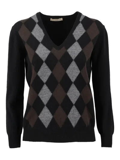 Pre-owned Prada Argyle Long-sleeves Sweater In Black