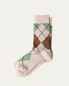 Prada Argyle-check Crew Socks In Albino