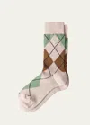 Prada Argyle-check Crew Socks In F0627 Albino