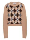 Prada Womens Brown Crewneck Jacquard-knit Cashmere Jumper In Brown