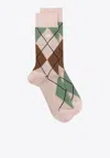 Prada Argyle-check Crew Socks In Multicolor