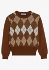 Prada Tobacco-coloured Sweater With Argyle Pattern Women In Brown