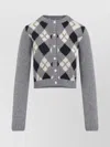 Prada Argyle Pattern Long Sleeve Knitwear Cardigan In Gray