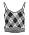 Prada Sleeveless Cropped Knit Argyle Tank Top In Gray
