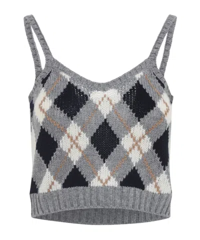 PRADA ARGYLE-PATTERN RIBBED TOP