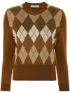 Prada Tobacco-coloured Sweater With Argyle Pattern Women In Tabacco
