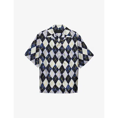 PRADA ARGYLE-PATTERNED RELAXED-FIT SILK-TWILL SHIRT