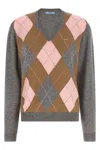 Prada Argyle-pattern V-neck Cashmere Sweater In Gray