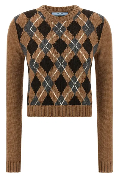 Prada Crew Neck Sweater In Brown