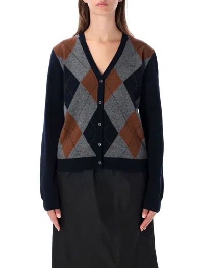 Prada Argyle V-neck Button-front Cashmere Cardigan In Blue + Ardeasia