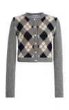 Prada Cashmere Argyle Crewneck Cardigan In Multi