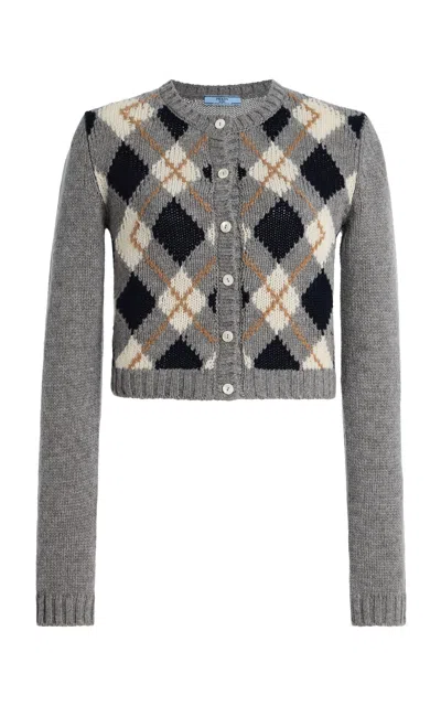 PRADA ARGYLE WOOL CARDIGAN