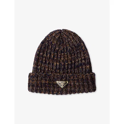 Prada Womens Blue Argyle Wool-knitted Beanie In Multi