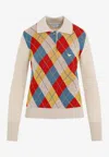 Prada Argyle Intarsia Wool Polo Sweater In Multicolor