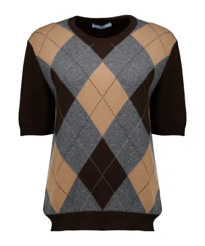 Prada Argyle-knit Sweater In Multi