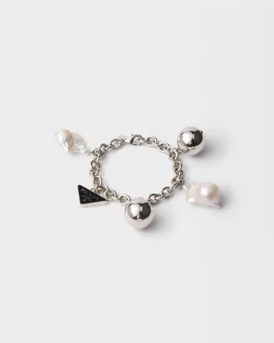 Prada Armband Aus Metall Mit Perlen In White