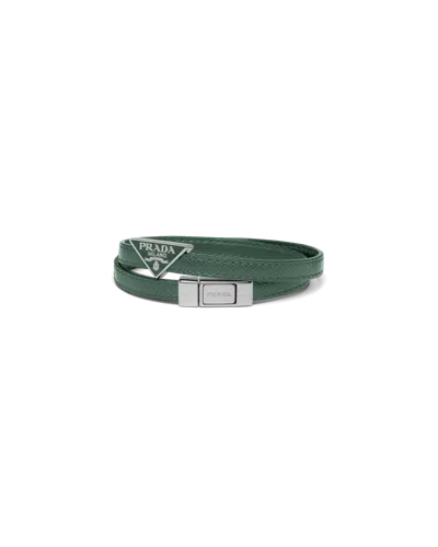 Prada Saffiano Leather Bracelet In Emerald Green