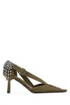 Prada Canvas Pumps Slingback Pointed Toe Embellished Heel In Multi