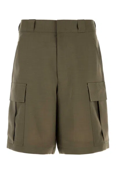 Prada Mohair Blend Bermuda Shorts Cargo Design In Green