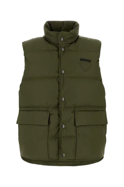 Prada Army Green Re-nylon Sleeveless Down Jacket