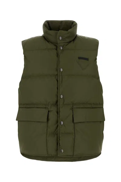 PRADA PRADA ARMY GREEN RE-NYLON SLEEVELESS DOWN JACKET