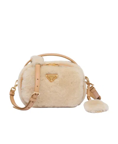 Prada Shearling Mini-bag In Nude