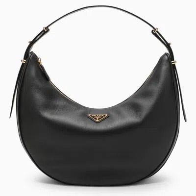Prada Arque Black Large Leather Shoulder Bag Women In Brown