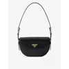 Prada Arque Leather Shoulder Bag With Flap In Black
