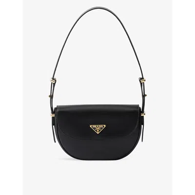 Prada Arqué Brand-plaque Leather Shoulder Bag In Black