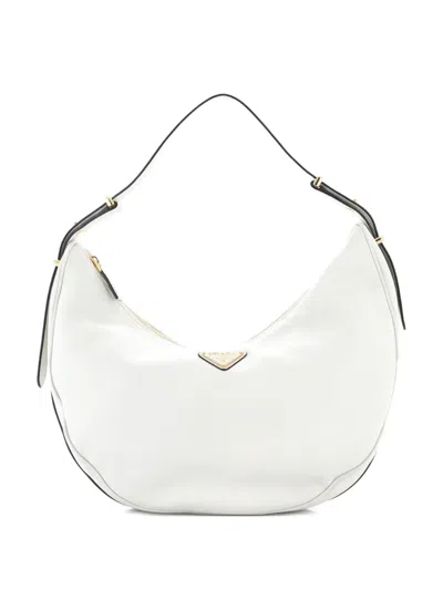 Pre-owned Prada Arque Half Moon Hobo Leather Large Shoulder Bag In White