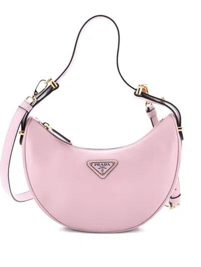 Pre-owned Prada Arque Half Moon Leather Mini Hobo Bag In Pink