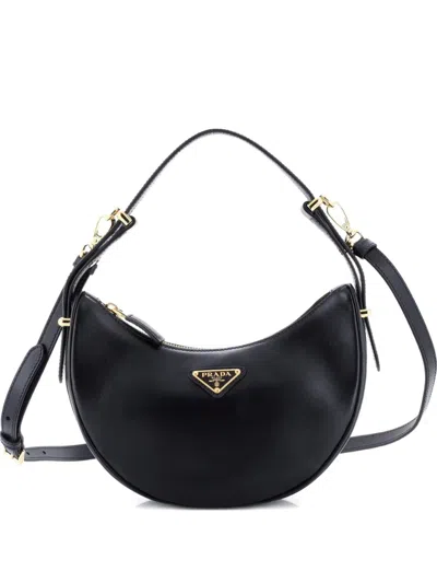 Pre-owned Prada Arque Half Moon Leather Small Hobo Bag In Black
