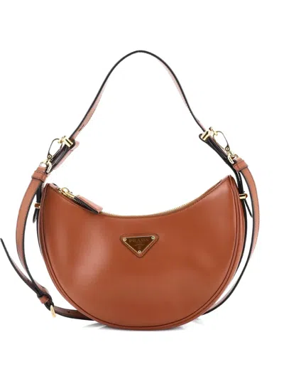 Pre-owned Prada Arque Half Moon Leather Small Hobo Bag In Brown
