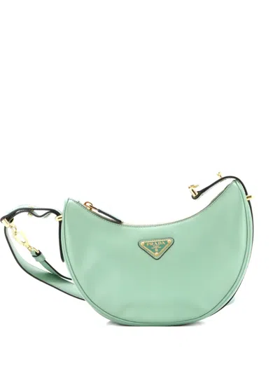 Pre-owned Prada Arque Half Moon Leather Small Hobo Bag In Green
