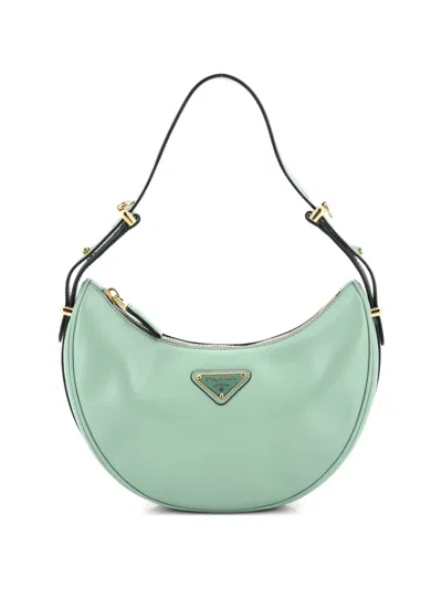 Pre-owned Prada Arque Half Moon Leather Small Hobo Bag In Green