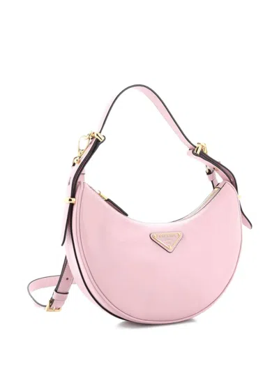 Pre-owned Prada Arque Half Moon Leather Small Hobo Bag In Pink