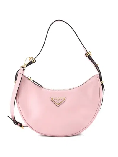 Pre-owned Prada Arque Half Moon Leather Small Hobo Bag In Pink