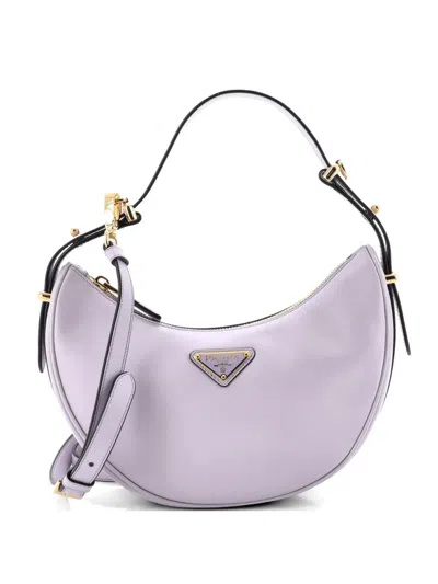 Pre-owned Prada Arque Half Moon Leather Small Hobo Bag In Purple