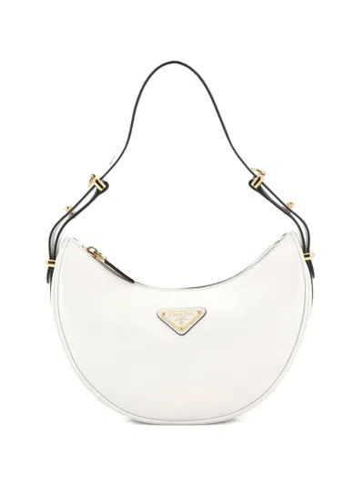 Pre-owned Prada Arque Half Moon Leather Small Hobo Bag In White