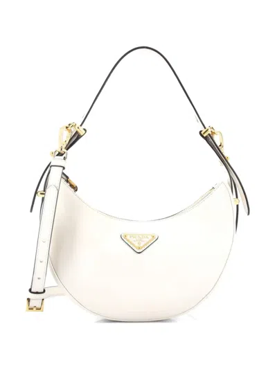 Pre-owned Prada Arque Half Moon Leather Small Hobo Bag In White