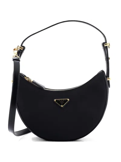 Pre-owned Prada Arque Half Moon Tessuto Small Hobo Bag In Black