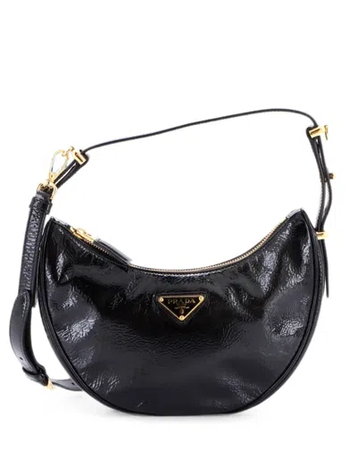 Pre-owned Prada Arque Half Moon Vernice Naplak Small Hobo Bag In Black
