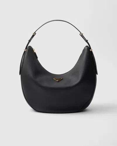 Prada Arqué Large Leather Shoulder Bag In Black