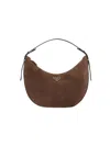 Prada Arque Zip Suede Shoulder Bag In Brown