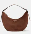 Prada Arque Large Suede Shoulder Bag In Brown