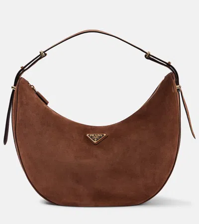 Prada Arque Large Suede Shoulder Bag In Brown