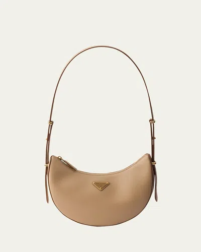 Prada Arque Leather Half-moon Shoulder Bag In Sand