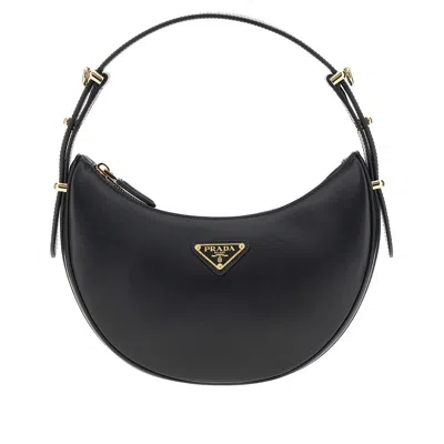 Prada ' Arqué' Leather Shoulder Bag In Black