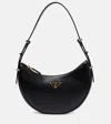 Prada Zip Calf Leather Shoulder Bag In Black