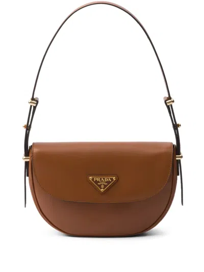 Prada Curved Shape Gold-tone Hardware Smooth Finish In Brown